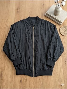 Black Silk Bomber Jacket